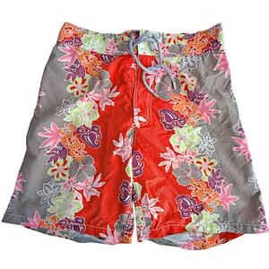 Vilebrequin Red Gray Floral Men’s Swim Trunks
